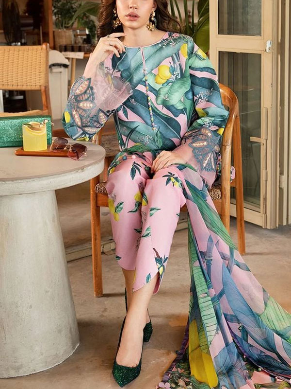 Latest Printed Lawn Embroidered Dress With Printed Chiffon Dupatta (Unstitched) (DRL-2248)	