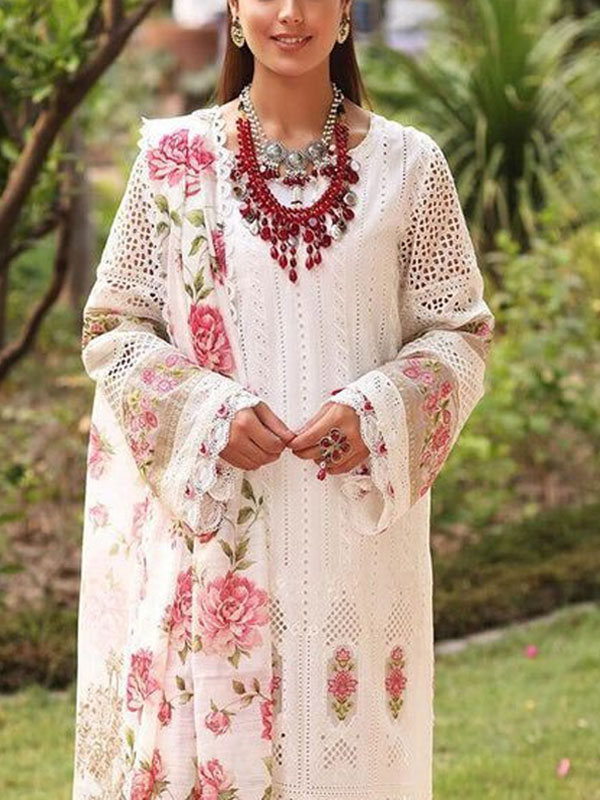 Heavy Embroidered Cotton Chicken Karri Dress With Silk Printed Dupatta (Unstitched) (DRL-2249)