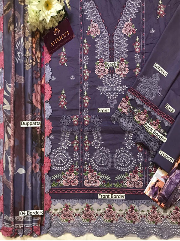 Heavy Embroidered Lawn Dress With Soft Silk Printed Dupatta (Unstitched) (DRL-2251)