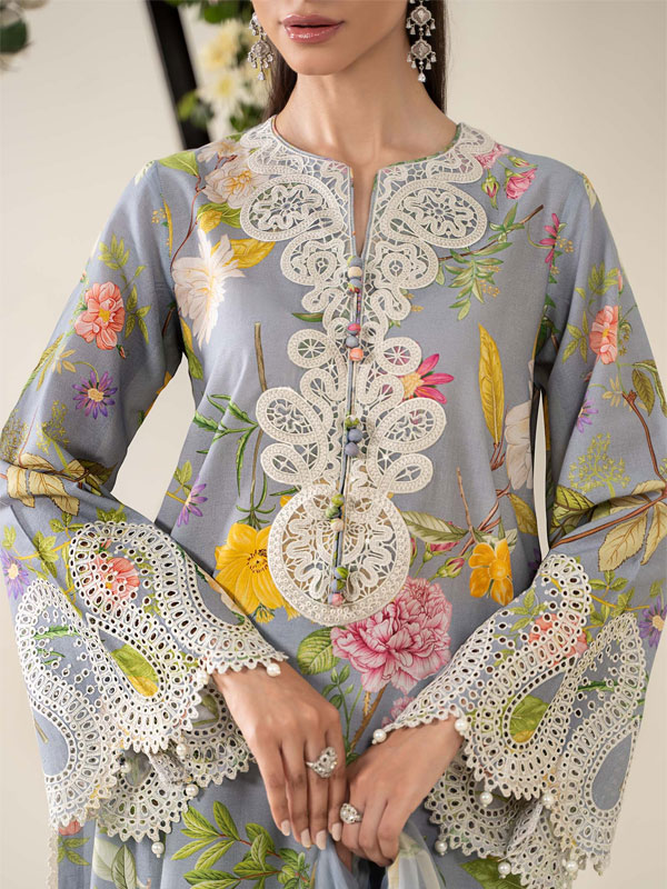 Digital Printed Embroidery Lawn Dress With Digital Printed Chiffon Dupatta Printed Trouser (Unstitched) (DRL-2253)