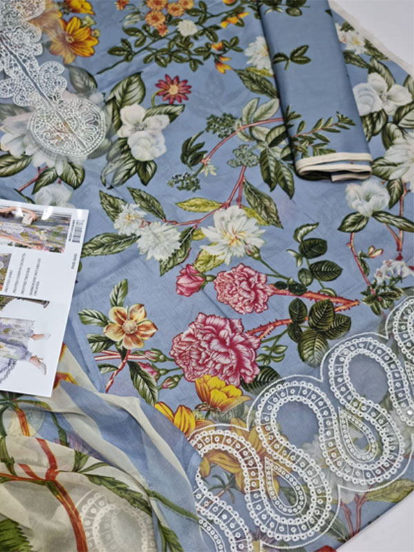 Digital Printed Embroidery Lawn Dress With Digital Printed Chiffon Dupatta Printed Trouser (Unstitched) (DRL-2253)