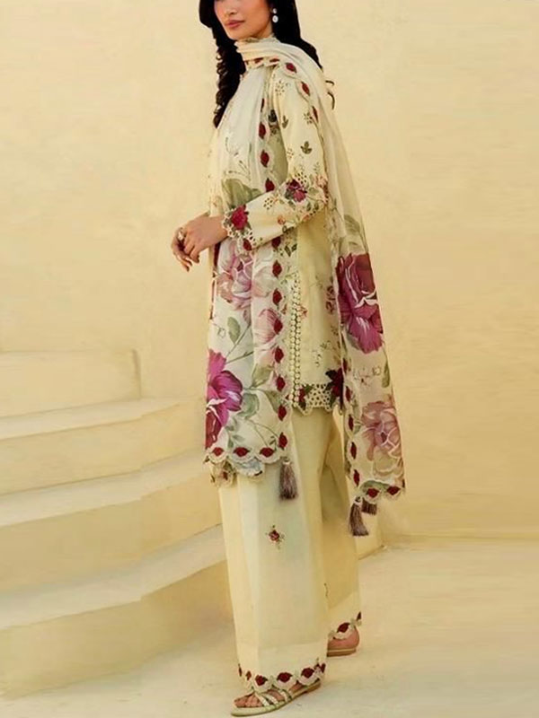 3 PCs Lawn Heavy Embroidered Dress With Chiffon Embroidered Dupatta (Unstitched) (DRL-2259)