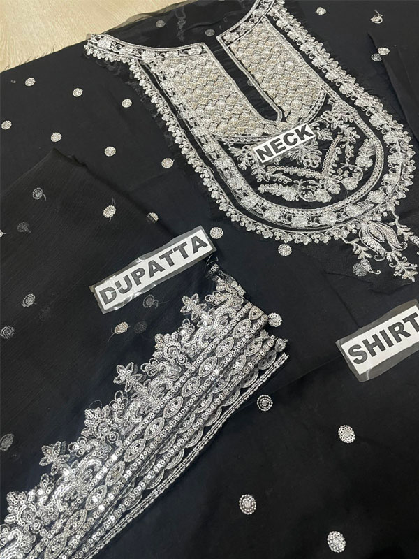 Elegant Heavy Embroidered Cotton Dress With Chiffon Heavy Embroidered Dupatta 3 Pec Suite(Unstitched) (DRL-2260)
