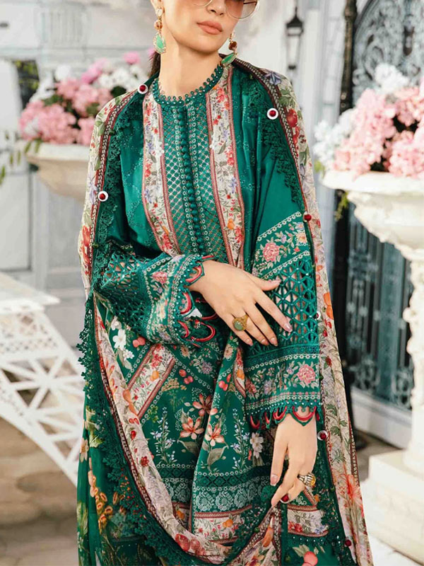 Digital Printed Lawn Embroidered Dress With Printed Chiffon Dupatta (Unstitched) (DRL-2272)