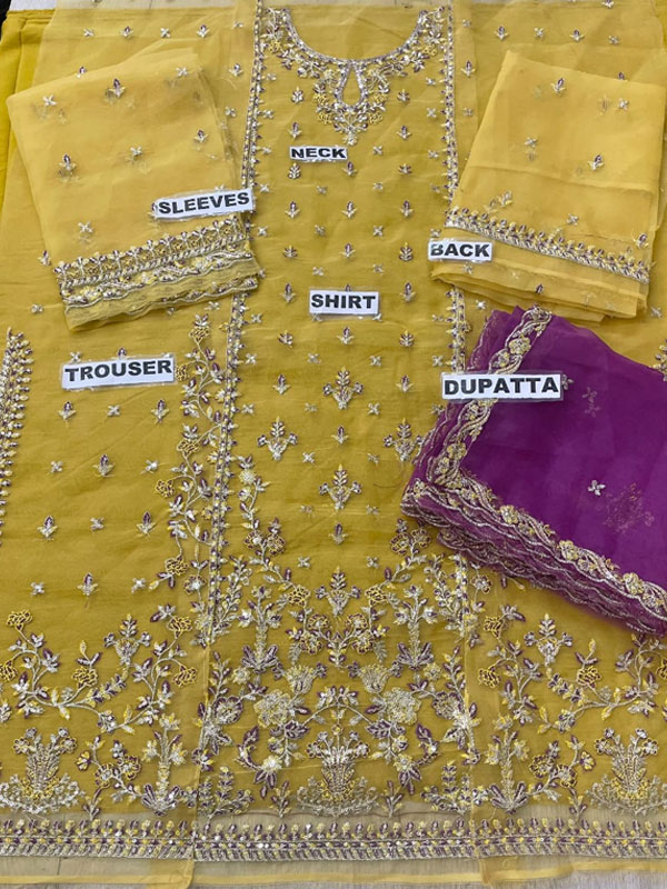 Latest Heavy Embroidered Organza Dress With Organza Embroidered Dupatta (Unstitched) (CHI-1000)