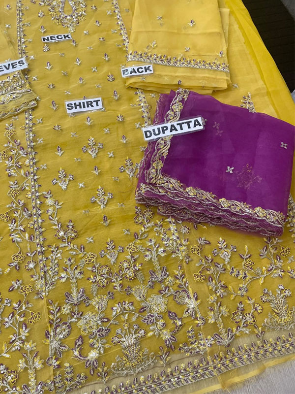 Latest Heavy Embroidered Organza Dress With Organza Embroidered Dupatta (Unstitched) (CHI-1000)