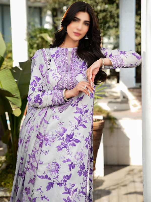 3 PCs Printed Lawn Embroidered Dress With Printed Chiffon Dupatta (Unstitched) (DRL-2281)