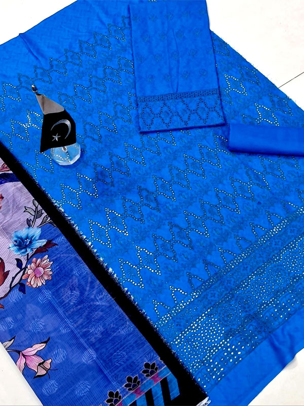  Lawn Heavy Headskip Booring Embroidry Dress Digital Printe Diamond Dupatta 3 Pec Suit (Unstitched) (DRL-2283)
