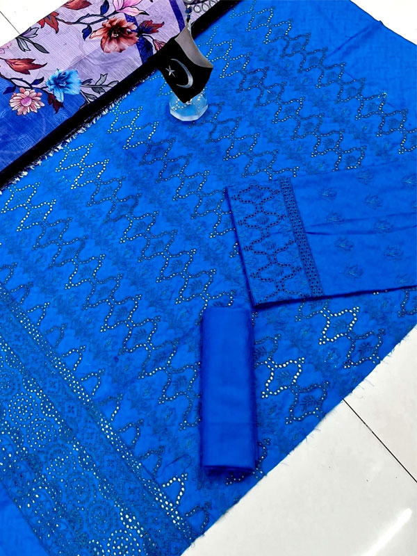  Lawn Heavy Headskip Booring Embroidry Dress Digital Printe Diamond Dupatta 3 Pec Suit (Unstitched) (DRL-2283)