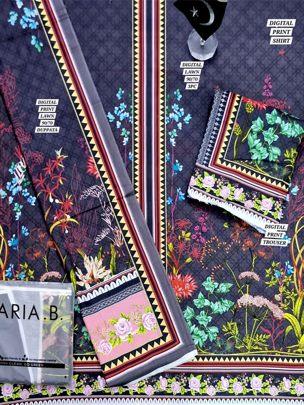 3 Pec Digital Printed Lawn Dress With Printed Lawn Dupatta & Lawn Trouser (Unstitched) (DRL-2287)