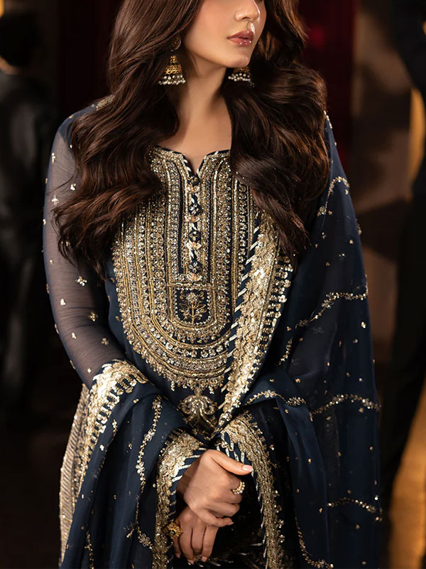LUXURY Heavy Embroidered Chiffon Party Wear Dress With Chiffon Embroidered Dupatta (Unstitched) (CHI-1001)