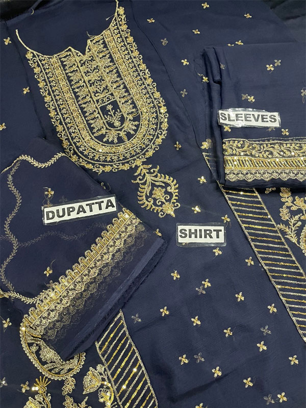 LUXURY Heavy Embroidered Chiffon Party Wear Dress With Chiffon Embroidered Dupatta (Unstitched) (CHI-1001)