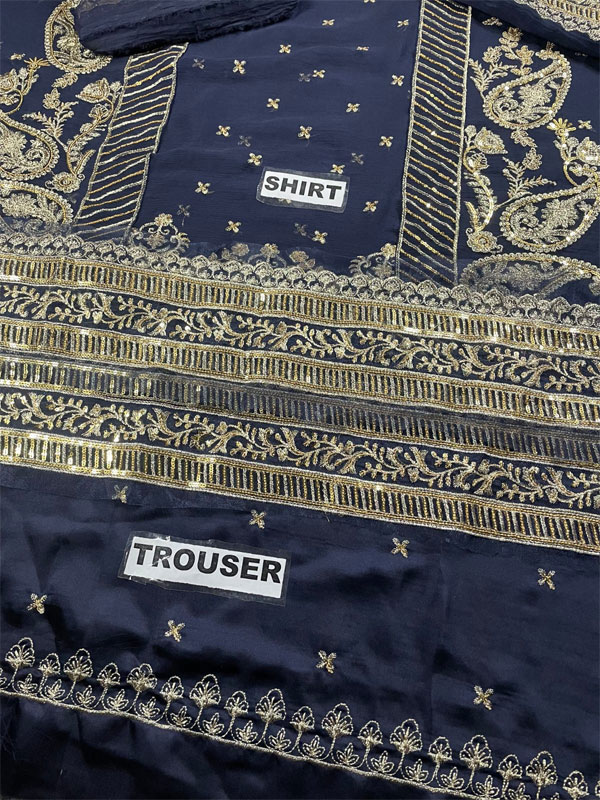 LUXURY Heavy Embroidered Chiffon Party Wear Dress With Chiffon Embroidered Dupatta (Unstitched) (CHI-1001)