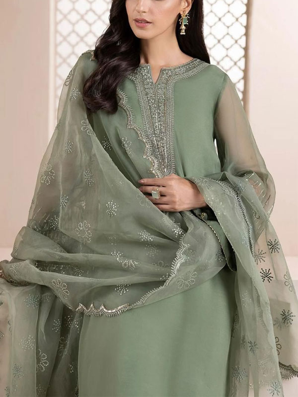 Latest Heavy Embroidered Organza Sequence Work Dress With Heavy Embroidered Organza Dupatta (Unstitched) (CHI-1002)