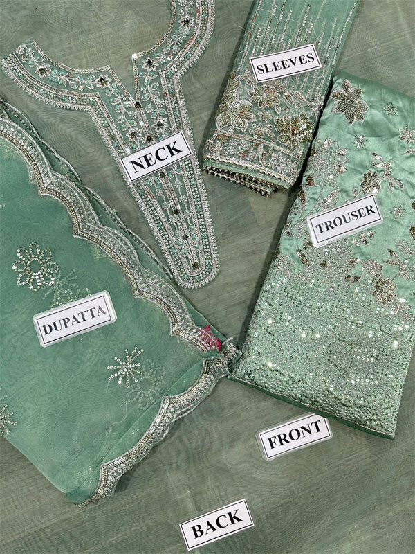 Latest Heavy Embroidered Organza Sequence Work Dress With Heavy Embroidered Organza Dupatta (Unstitched) (CHI-1002)