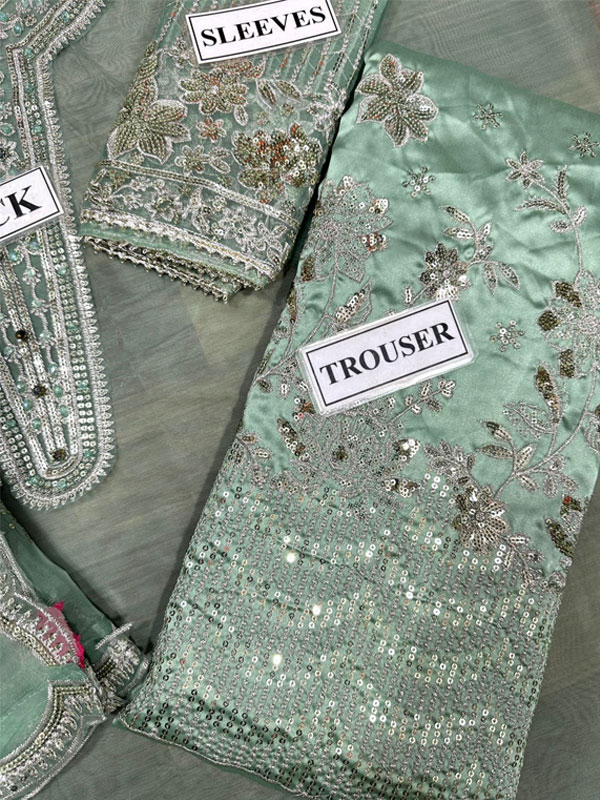 Latest Heavy Embroidered Organza Sequence Work Dress With Heavy Embroidered Organza Dupatta (Unstitched) (CHI-1002)