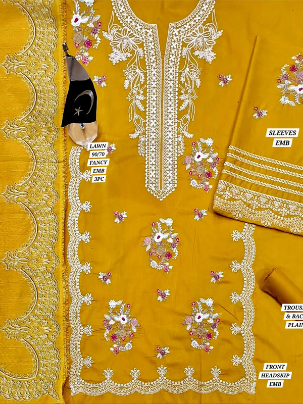Heavy Sequins Embroidered Lawn Dress With Digital Print Diamond Dupatta (Unstitched) (DRL-2308)
