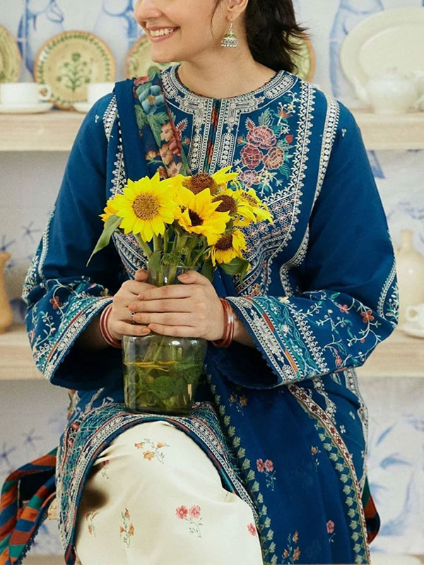 2 PCs Heavy Embroidered Lawn Dress With Embroidered Trouser (Unstitched) (DRL-2316)