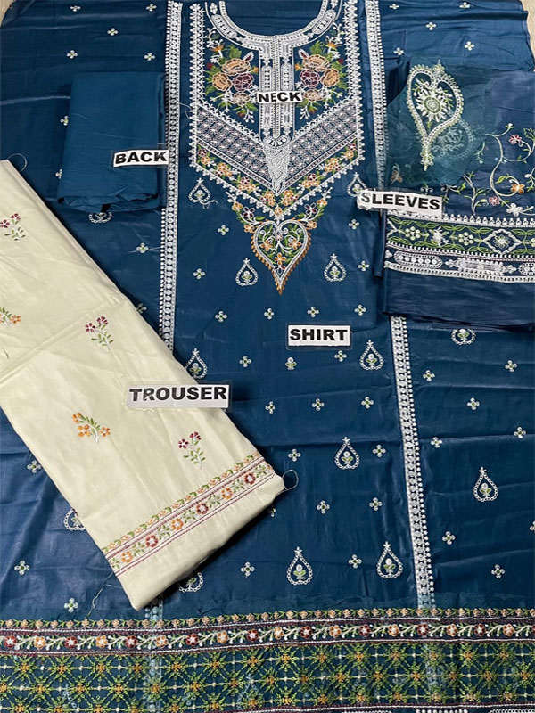 2 PCs Heavy Embroidered Lawn Dress With Embroidered Trouser (Unstitched) (DRL-2316)