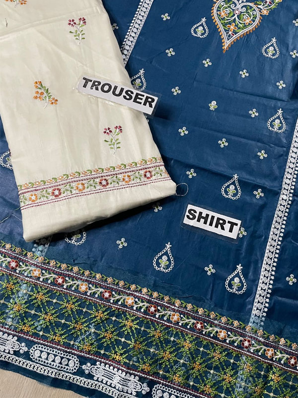 2 PCs Heavy Embroidered Lawn Dress With Embroidered Trouser (Unstitched) (DRL-2316)
