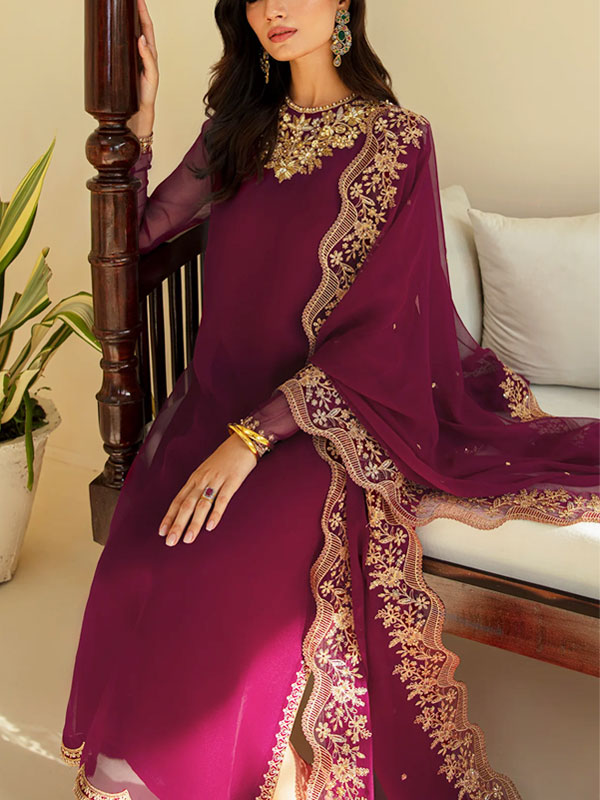 Heavy Chiffon Embroidered Dress With Embroidered Chiffon Dupatta (Unstitched) (CHI-1006)	