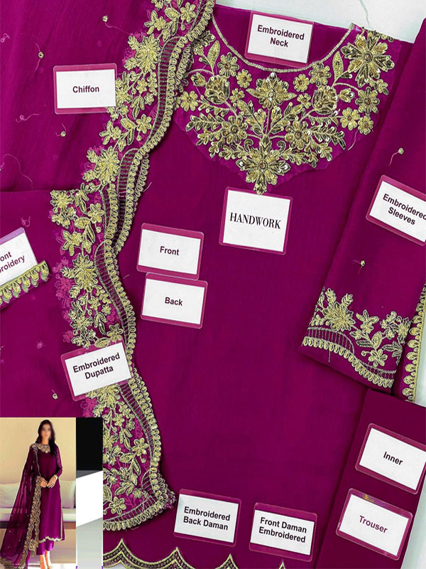 Heavy Chiffon Embroidered Dress With Embroidered Chiffon Dupatta (Unstitched) (CHI-1006)	