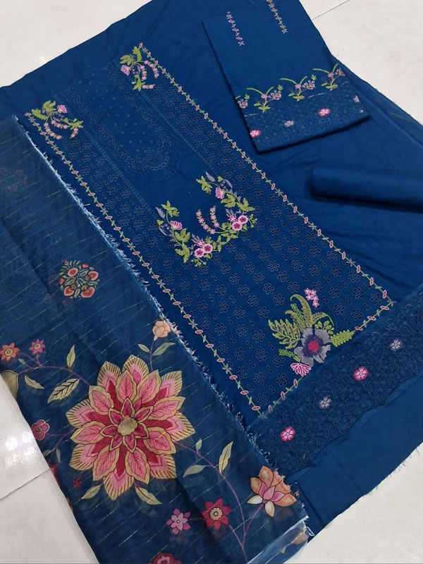 Qalamkar Lawn Heavy Headskip Booring Embroidry Dress Digital Printe Diamond Dupatta 3 Pec Suit (Unstitched) (DRL-2317)