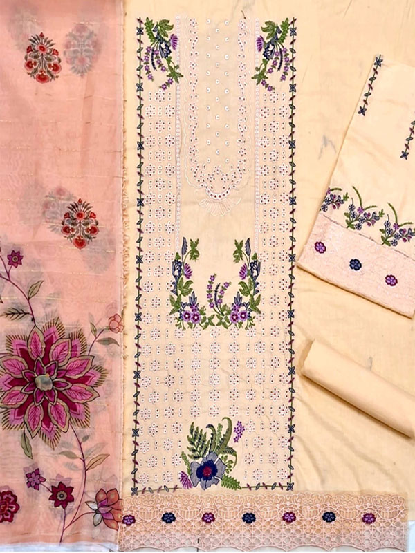 Qalamkar Lawn Heavy Headskip Booring Embroidry Dress Digital Printe Diamond Dupatta 3 Pec Suit (Unstitched) (DRL-2318)