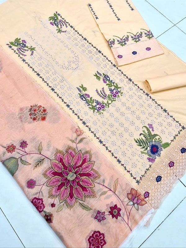Qalamkar Lawn Heavy Headskip Booring Embroidry Dress Digital Printe Diamond Dupatta 3 Pec Suit (Unstitched) (DRL-2318)