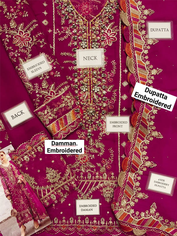 Heavy Embroidered Chiffon Party Wear Dress With Chiffon Embroidered Dupatta (Unstitched) (CHI-1007)