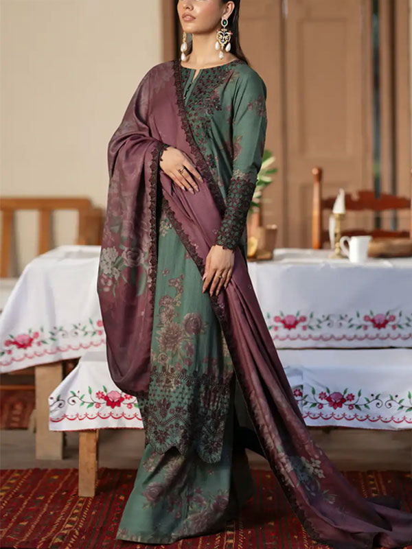 Luxurious Heavy Embroidered Lawn Dress Chicken Kari Bunches Chiffon Dupatta (Unstitched) (DRL-2319)