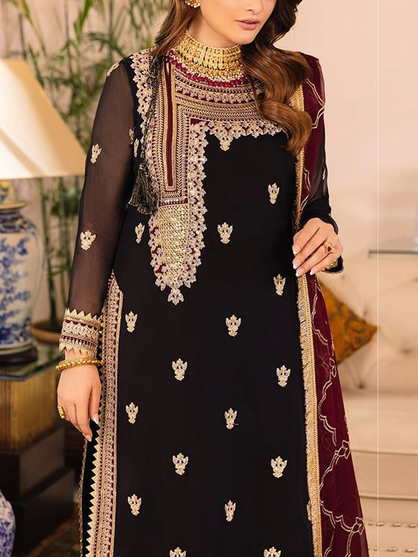 Chiffon Heavy Embroidered Dress With Embroidered Lace Dupatta (Unstitched) (CHI-1008)