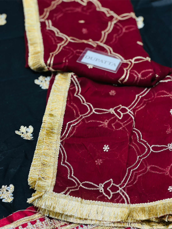 Chiffon Heavy Embroidered Dress With Embroidered Lace Dupatta (Unstitched) (CHI-1008)
