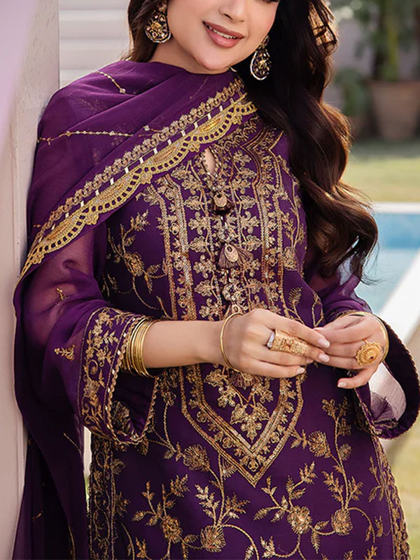 Chiffon Heavy Embroidered Dress With Embroidered Chiffon Dupatta (Unstitched) (CHI-1009)