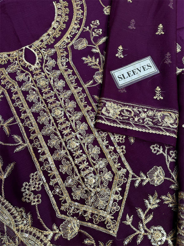 Chiffon Heavy Embroidered Dress With Embroidered Chiffon Dupatta (Unstitched) (CHI-1009)