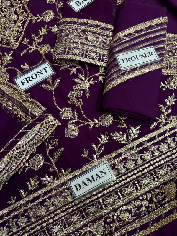 Chiffon Heavy Embroidered Dress With Embroidered Chiffon Dupatta (Unstitched) (CHI-1009)