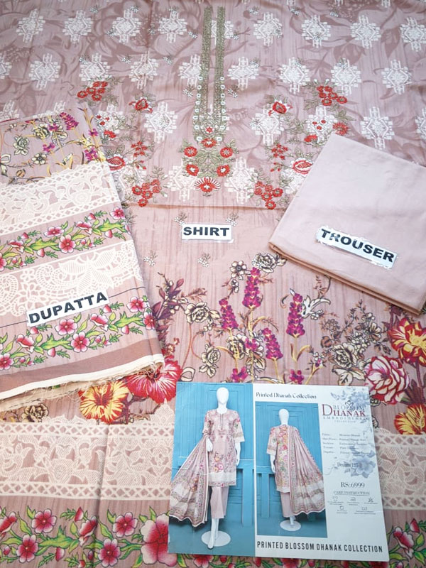 3 PCs Dhanak Printed Dress With Printed Dhanak Dupatta (Unstitched) (KD-252)