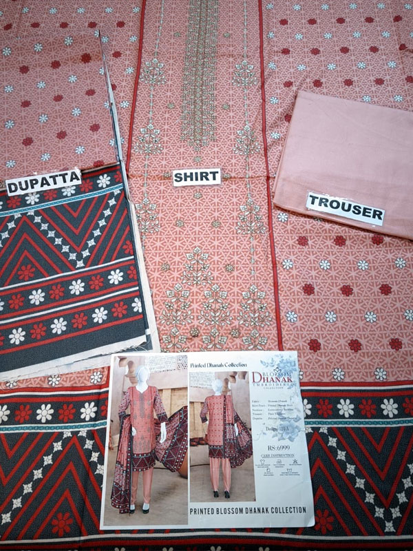 3 PCs Dhanak Printed Dress With Printed Dhanak Dupatta (Unstitched) (KD-253)