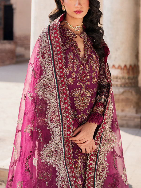 Chiffon Heavy Embroidered Party Wear Dress With Organza Embroidered Dupatta (Unstitched) (CHI-1013)