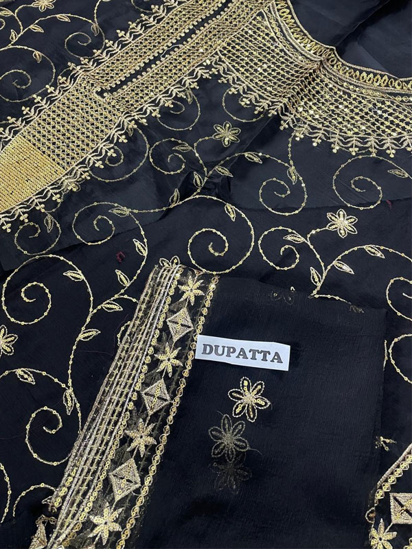 Heavy Embroidered Chiffon Party Wear Dress With Embroidered Chiffon Dupatta (Unstitiched) (CHI-1015)