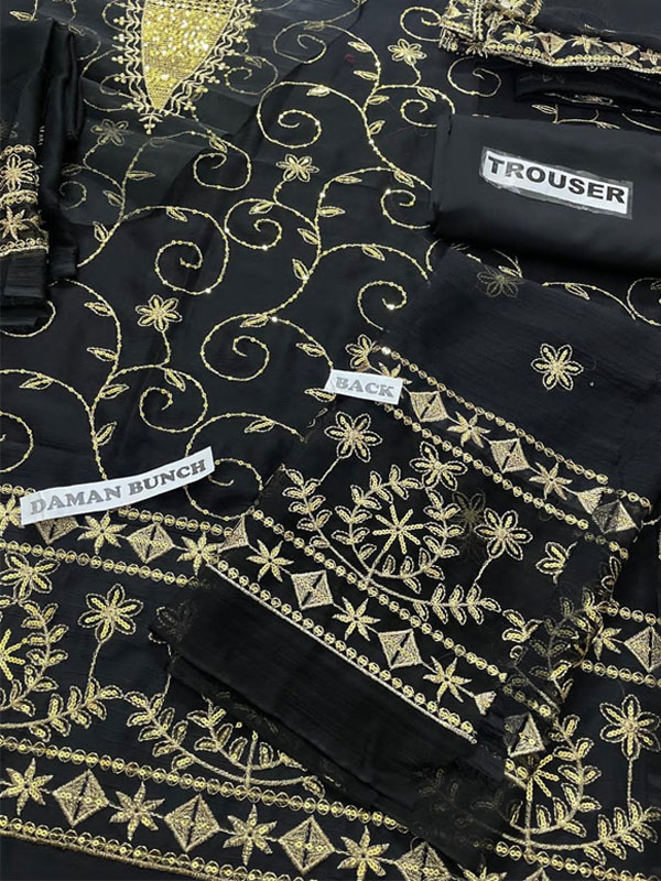Heavy Embroidered Chiffon Party Wear Dress With Embroidered Chiffon Dupatta (Unstitiched) (CHI-1015)