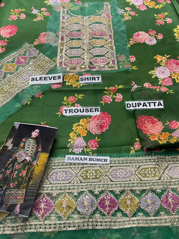 Shamoze Silk Heavy Embroidered Dress With Printed Silk Dupatta (Unstitched) (CHI-1019)