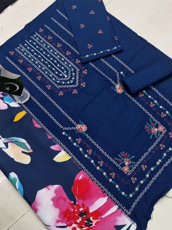 Dhanak Heavy Embroidered Dress With Kortai Printed Shawl (Unstitched) (KD-258)