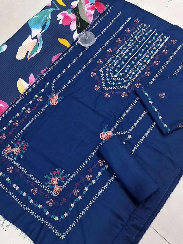 Dhanak Heavy Embroidered Dress With Kortai Printed Shawl (Unstitched) (KD-258)