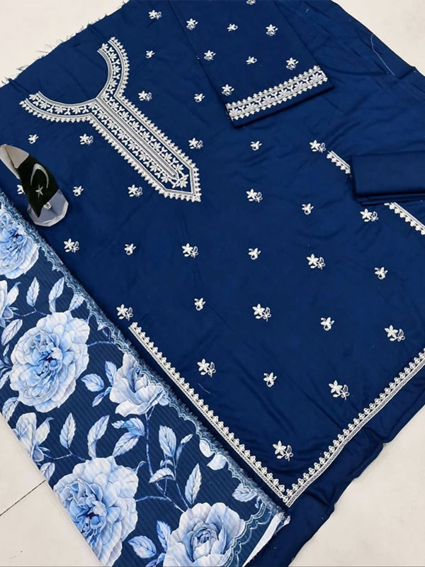Linen Heavy Embroidered Dress With Printed Kortai Shawl (Unstitched) (LN-407)