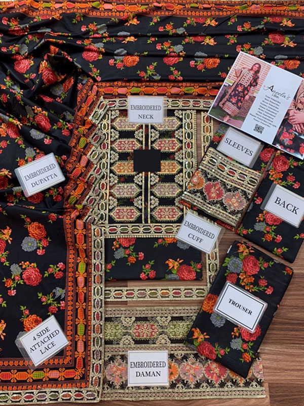 Anila's Premium Lawn Heavy Embroidered Dress With Chiffon Embroidered Dupatta (Unstitched) (DRL-2329)	