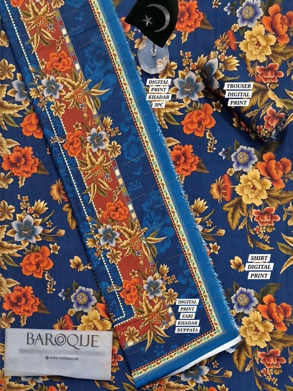 3 PCs Printed Khaddar Dress With Digital Printed Khaddar Dupatta (Unstitched) (KD-260)