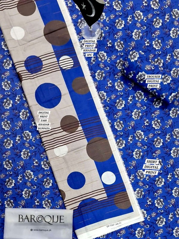 3 PCs Printed Khaddar Dress With Digital Printed Khaddar Dupatta (Unstitched) (KD-261)	