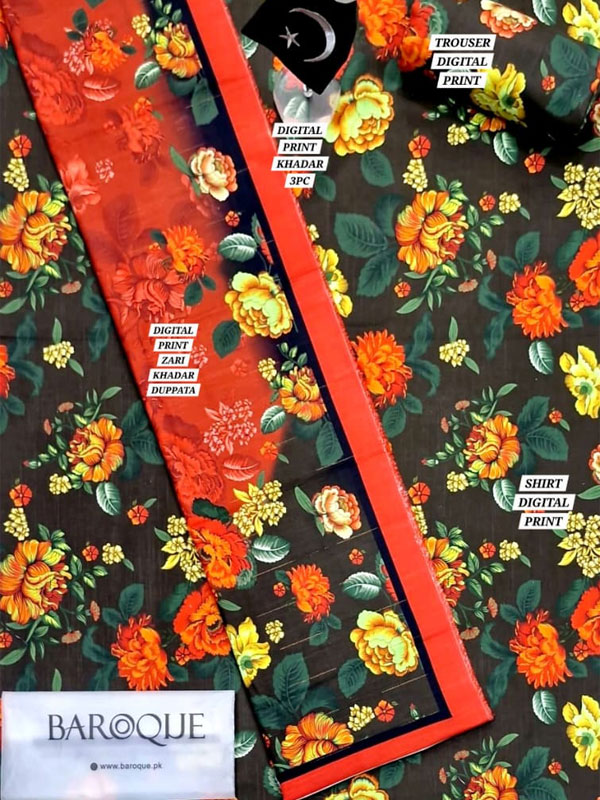 3 PCs Printed Khaddar Dress With Digital Printed Khaddar Dupatta (Unstitched) (KD-262)	