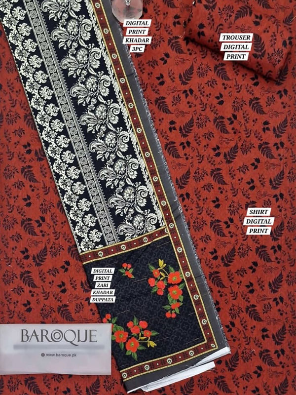 3 PCs Printed Khaddar Dress With Digital Printed Khaddar Dupatta (Unstitched) (KD-263)	